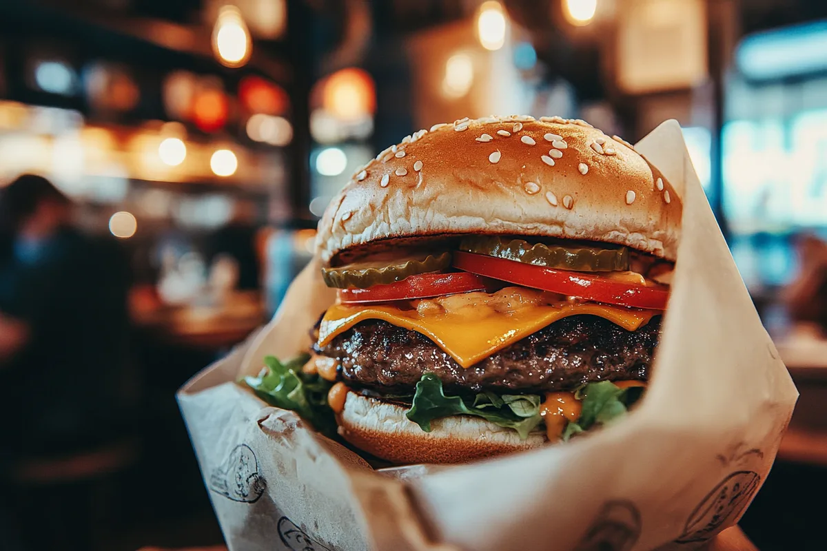 Close-up of a Big Mac showcasing its unique triple-layer bun.