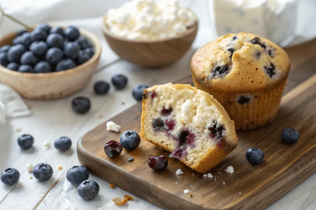 Moist blueberry muffin with cottage cheese