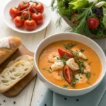 Crab and Shrimp Bisque with Bread and Salad