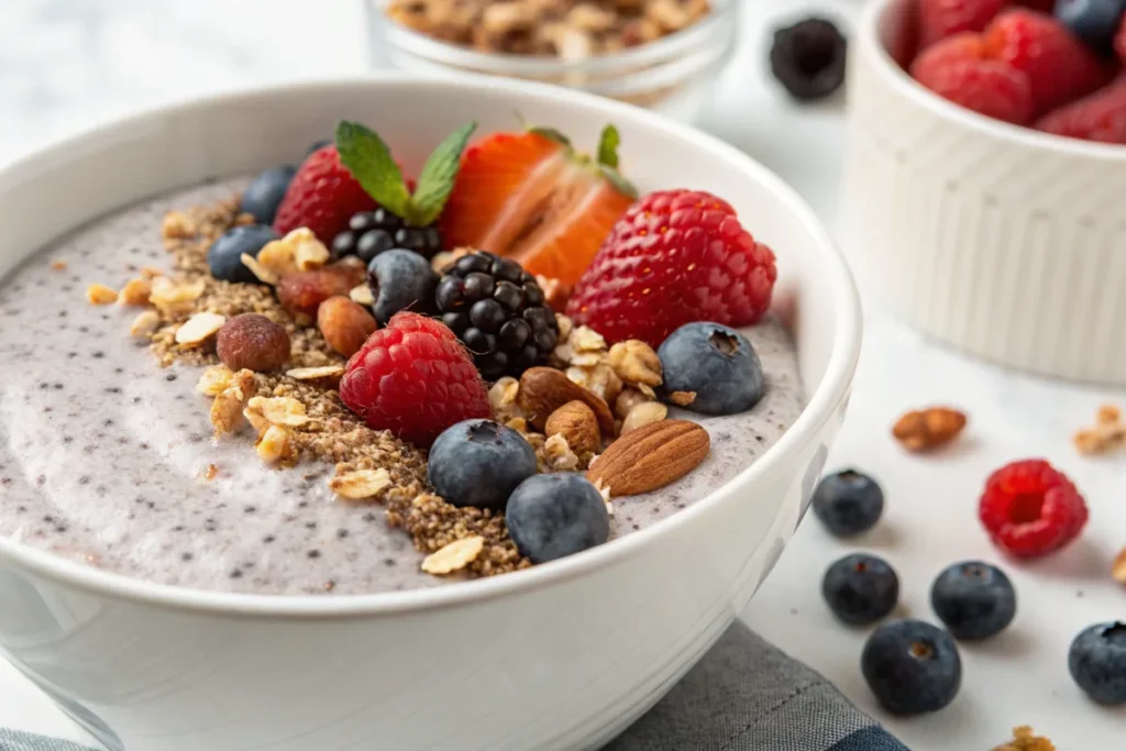 A bowl of creamy blended chia pudding.