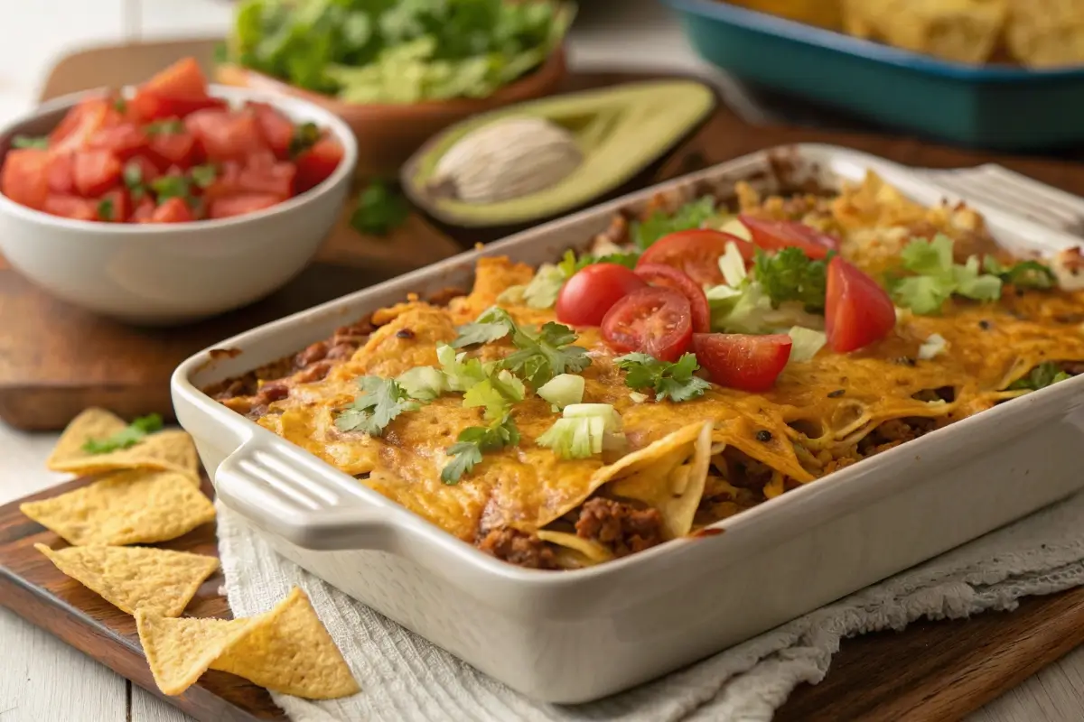 Delicious Walking Taco Casserole ready to serve.