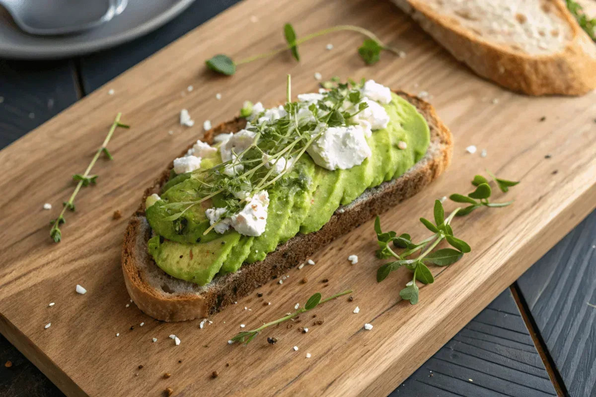 French-style avocado toast with herbs and cheese.