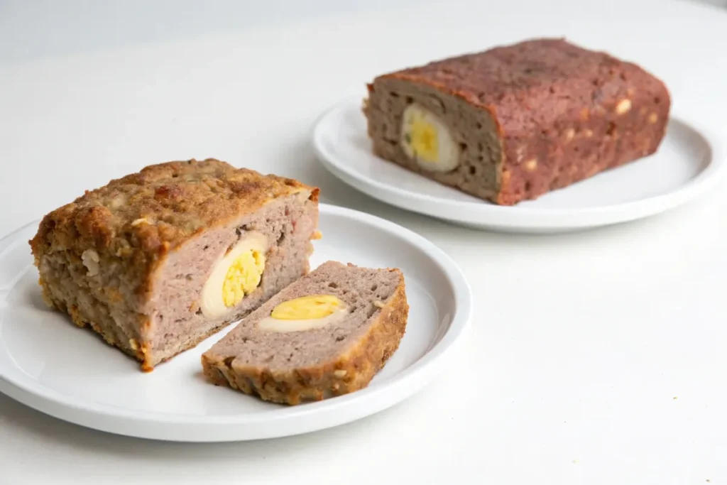 Comparison of meatloaf slices with and without proper egg binding.