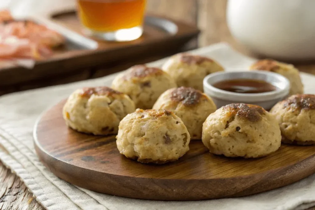 Delicious pancake sausage balls served hot, perfect for a savory breakfast treat.