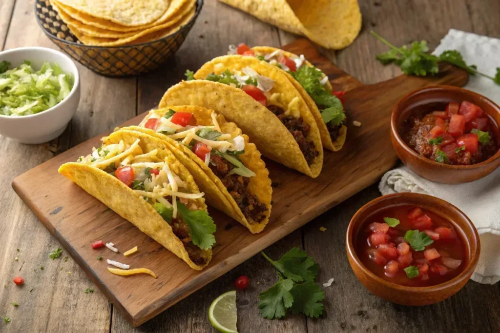 Crispy homemade fried taco shells with delicious fillings.