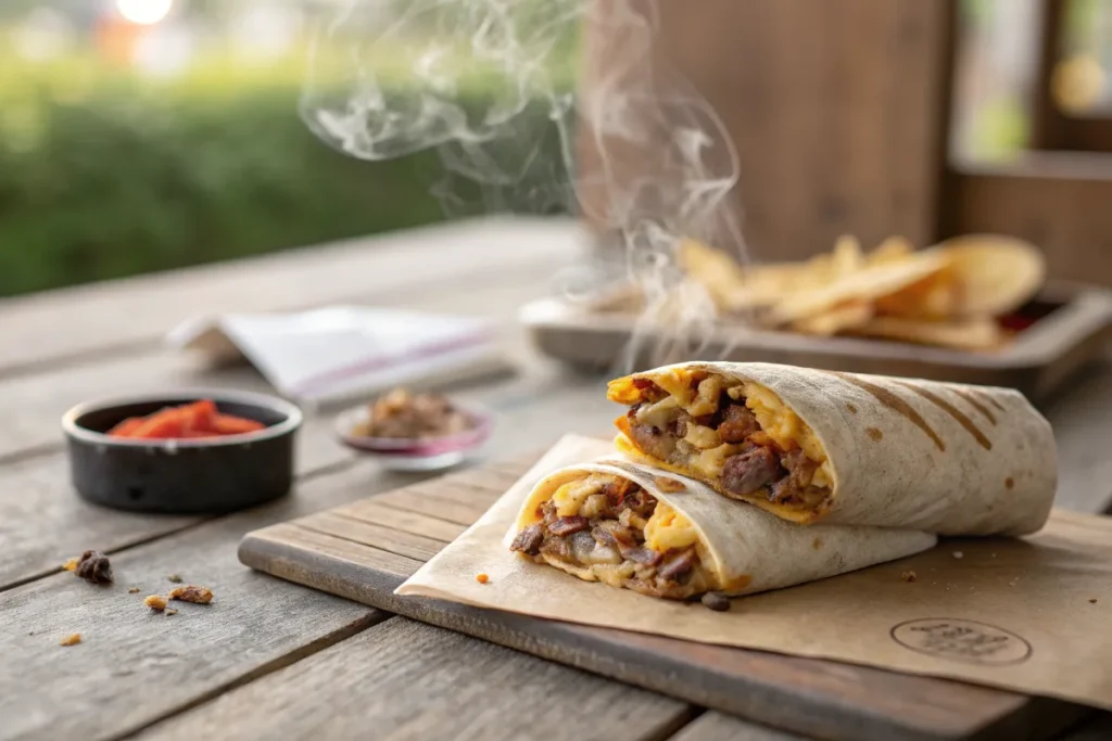 Close up of a Taco Bell beefy melt burrito