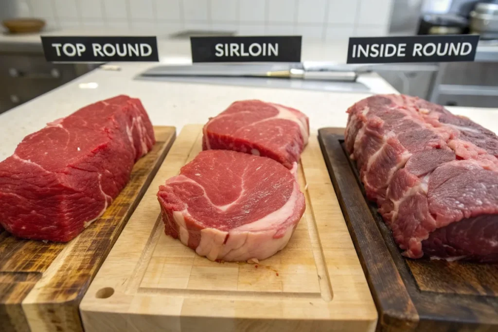 Comparison of top round, sirloin, and inside round beef cuts