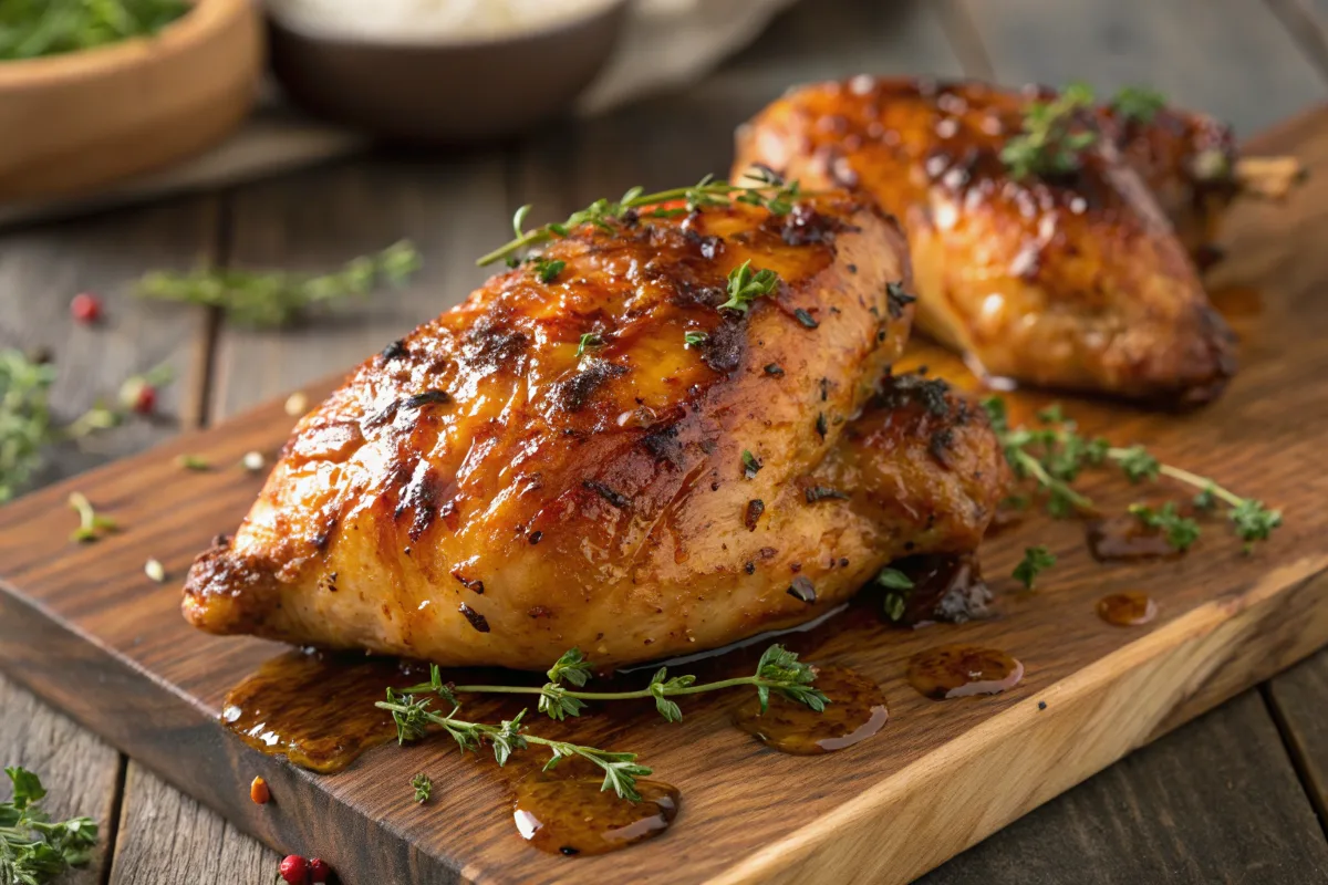 Honey drizzled on grilled chicken shows what honey does to chicken meat.